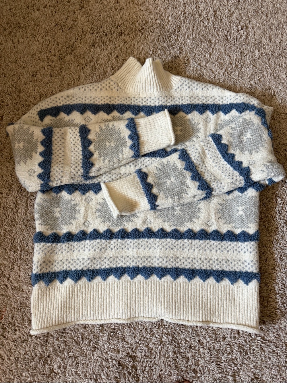 a.n.a Cream and Blue Nordic Turtleneck Sweater
